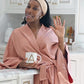Darling Loungewear Luxury Set in Rose Quartz | Elegant High-Waisted Sheer Panel Pants & Oversized Robe